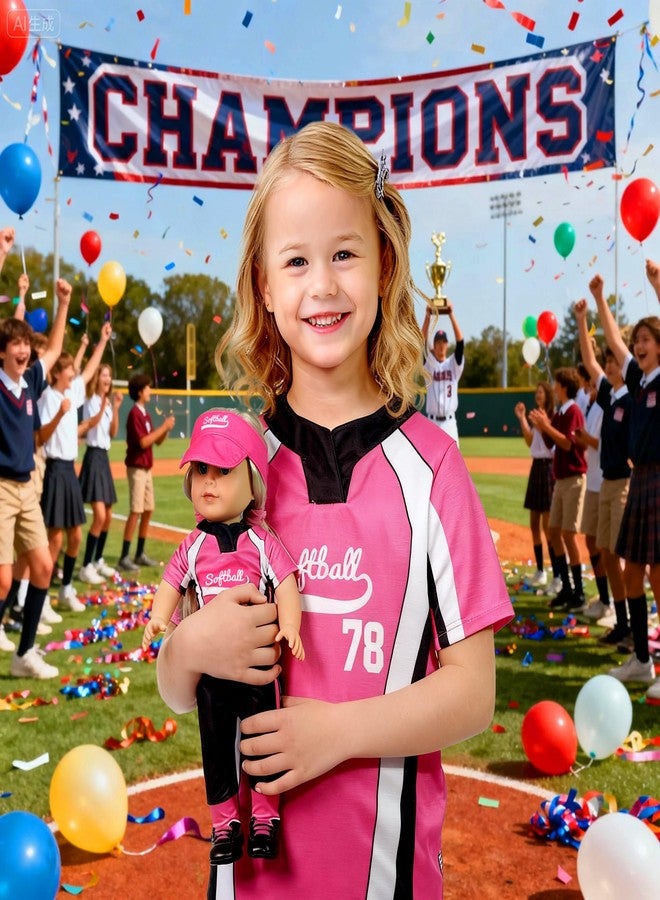ARTST Softball Uniform Doll Outfit-American 18 inch Doll Clothes and Accessories Set Including Hat Pink Baseball Clothing Bat Shoes Socks and Hairbow,Gifts for Girls&Boys(NO Doll) - Image 4